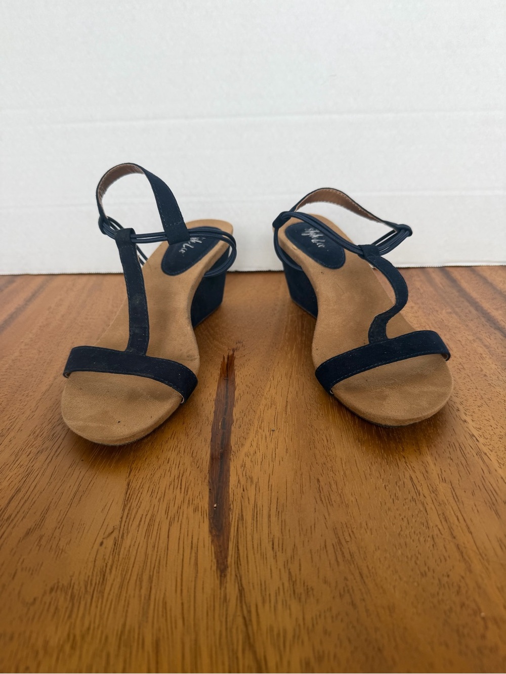 Style & Co Navy Stretch Strap Wedge Sandals 6M